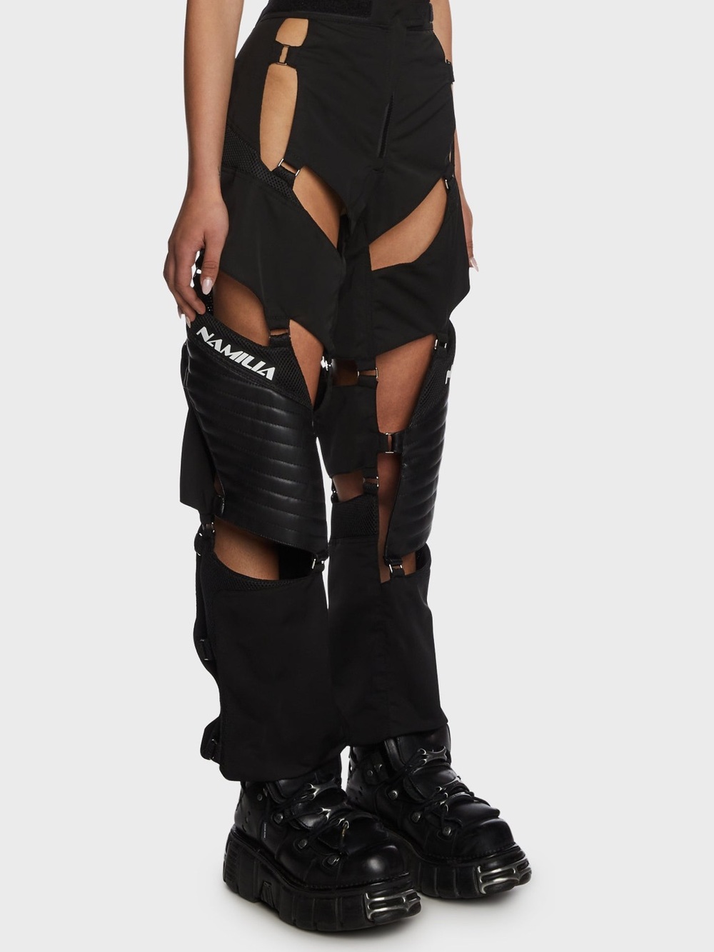 Black Namilia Floating Paneled Cut-Out Moto Pants